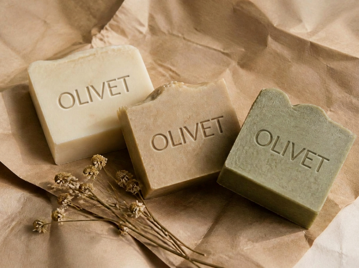 The Olive Branch Starter Set: three unscented handmade bars on kraft paper